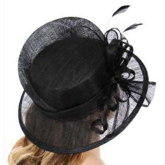 Sinamay dress hat with feather